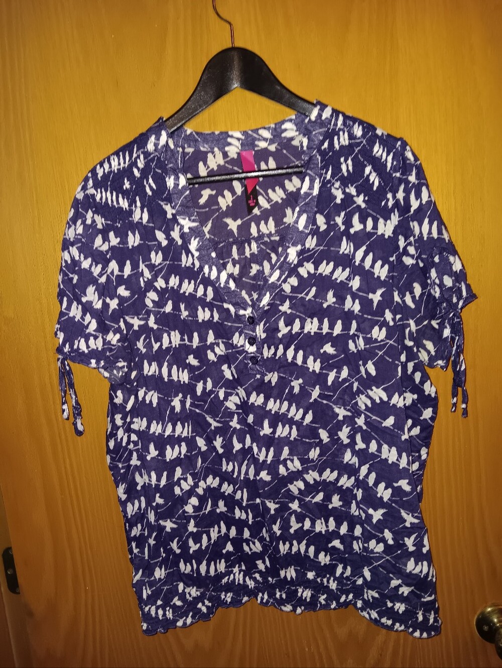 Pur Navy Blue Short Sleeve V-Neck Tunic with White Bird Print